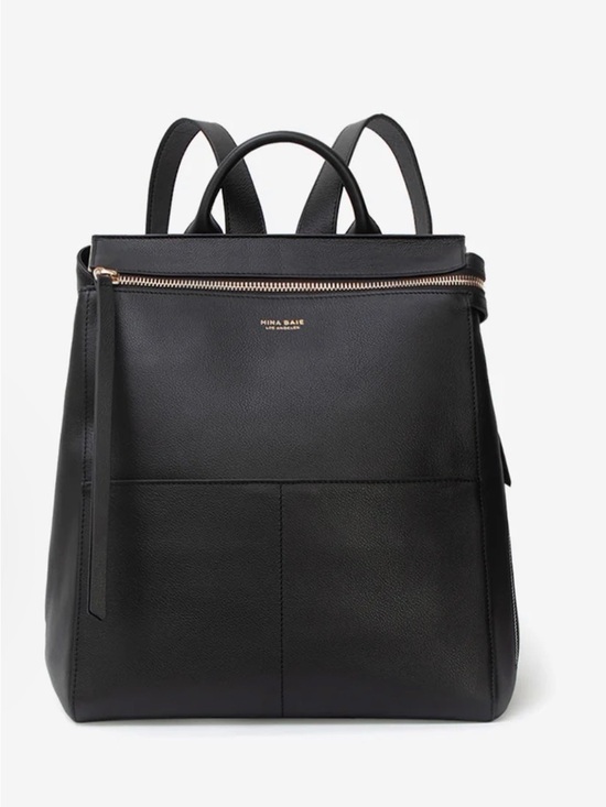 Mina Baie Handbags - MINA BAIE Harper Backpack Leather Midi Black/Gold